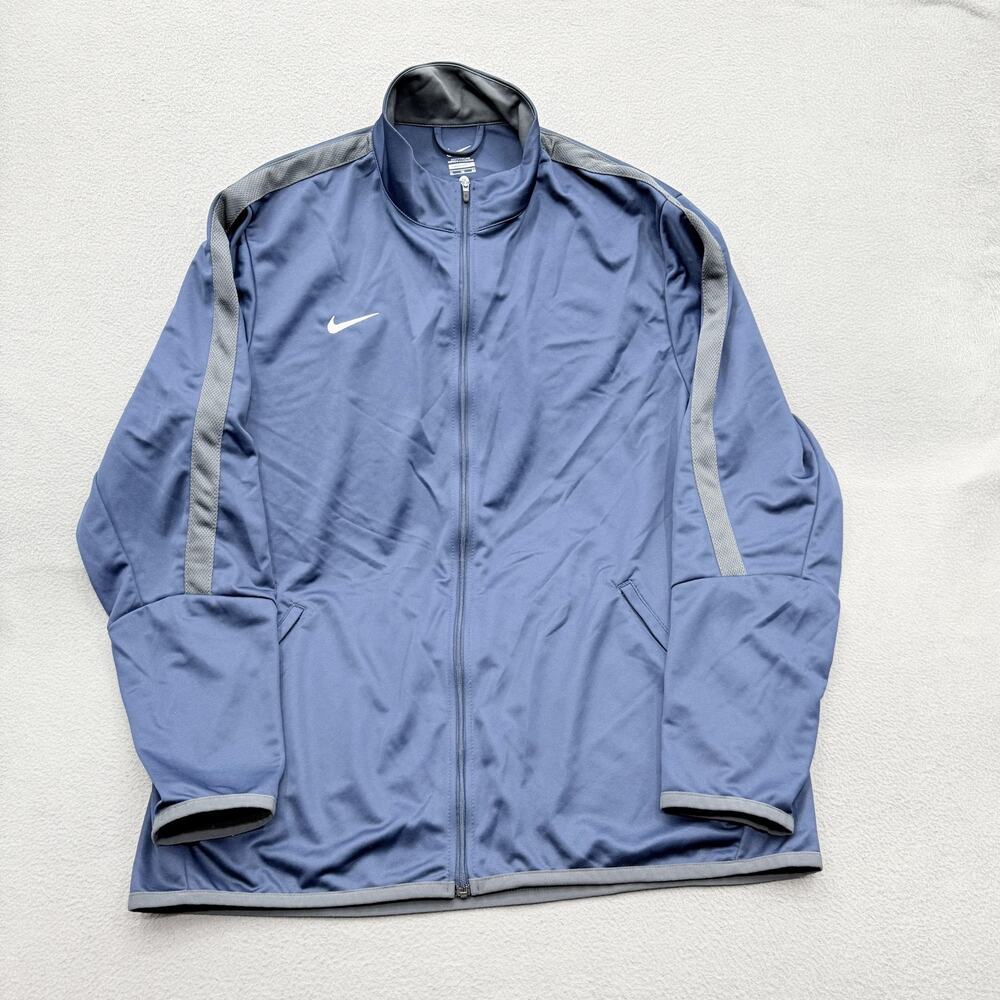 Nike Jacket Mens XL Blue Gray Full Zip Track Athletic 100% Polyester Training
